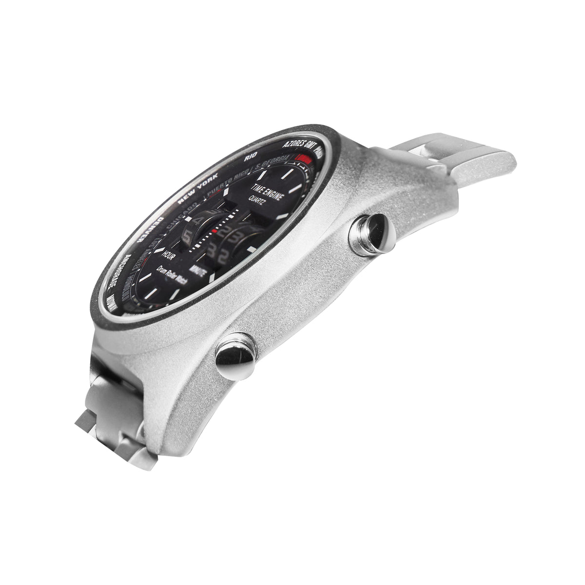Time Engine Drum Roller watches in Chrome Case with Black Strap