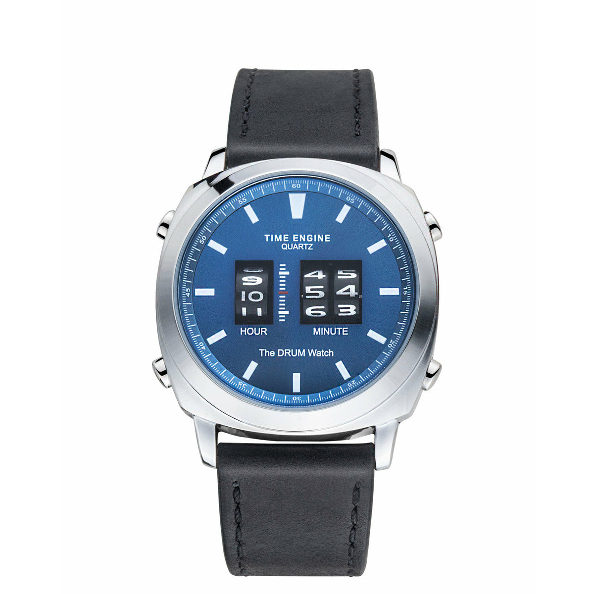 Drum Roller Watch - Chrome Case with Black Strap (3904-02) - Time ...