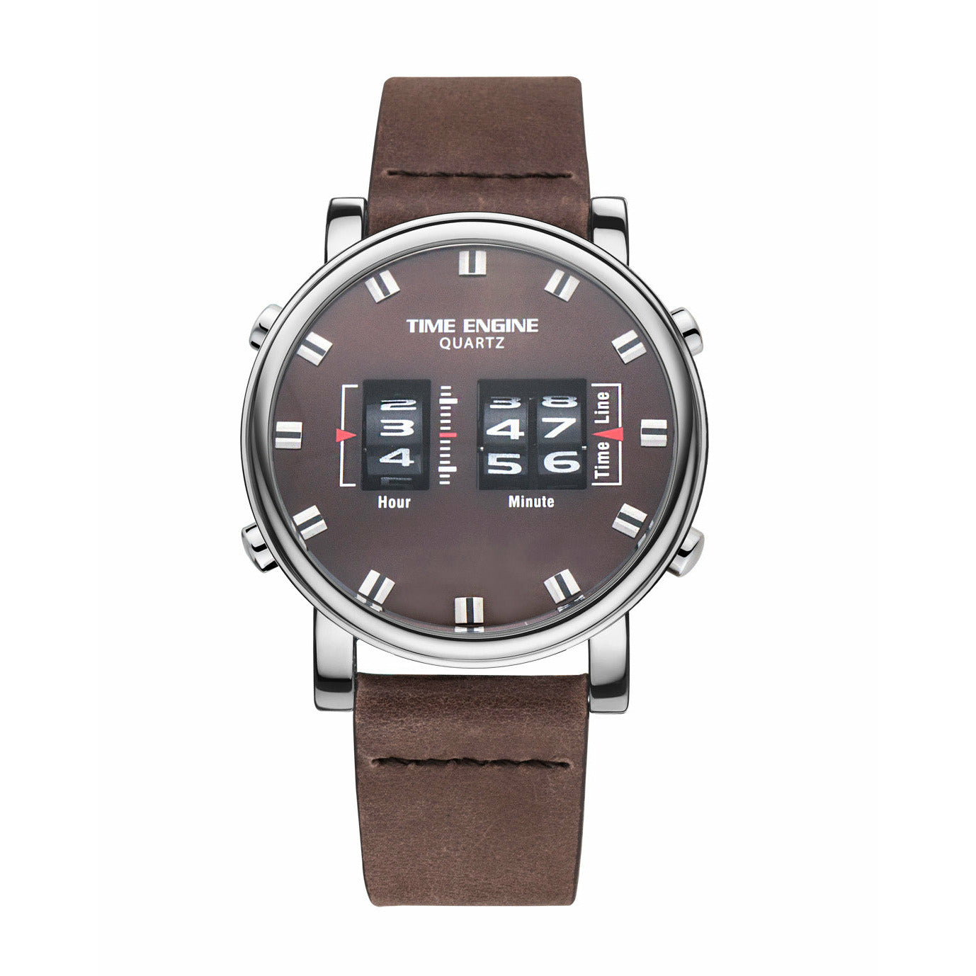 Roller Dial Drum Roller Watch | Chrome Case | Brown Dial | Brown Strap | 3910-04