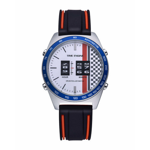  Chrome Case | White Dial |  Black & Red Rubber Band | 3925-02